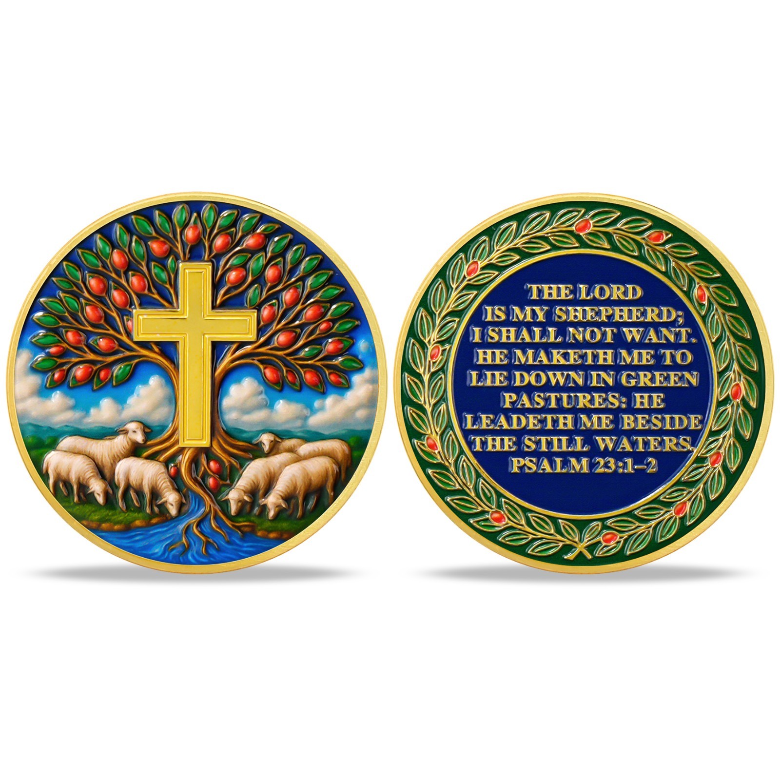 5Pcs Christian Challenge Coin Lord Is My Shepherd Psalm 31:15 Verse Faith Coin