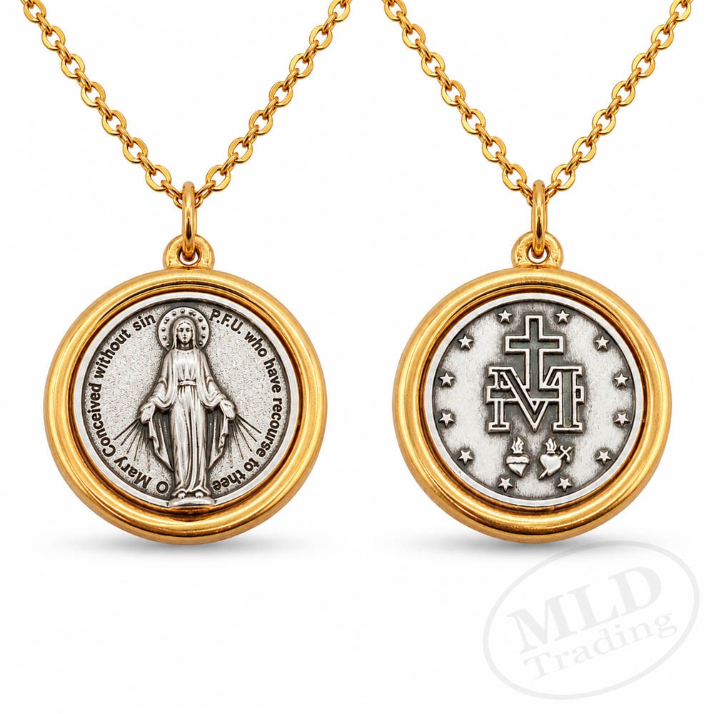 Miraculous Medal Pendant Necklace Catholic Marian Made in Italy 18″ Chain