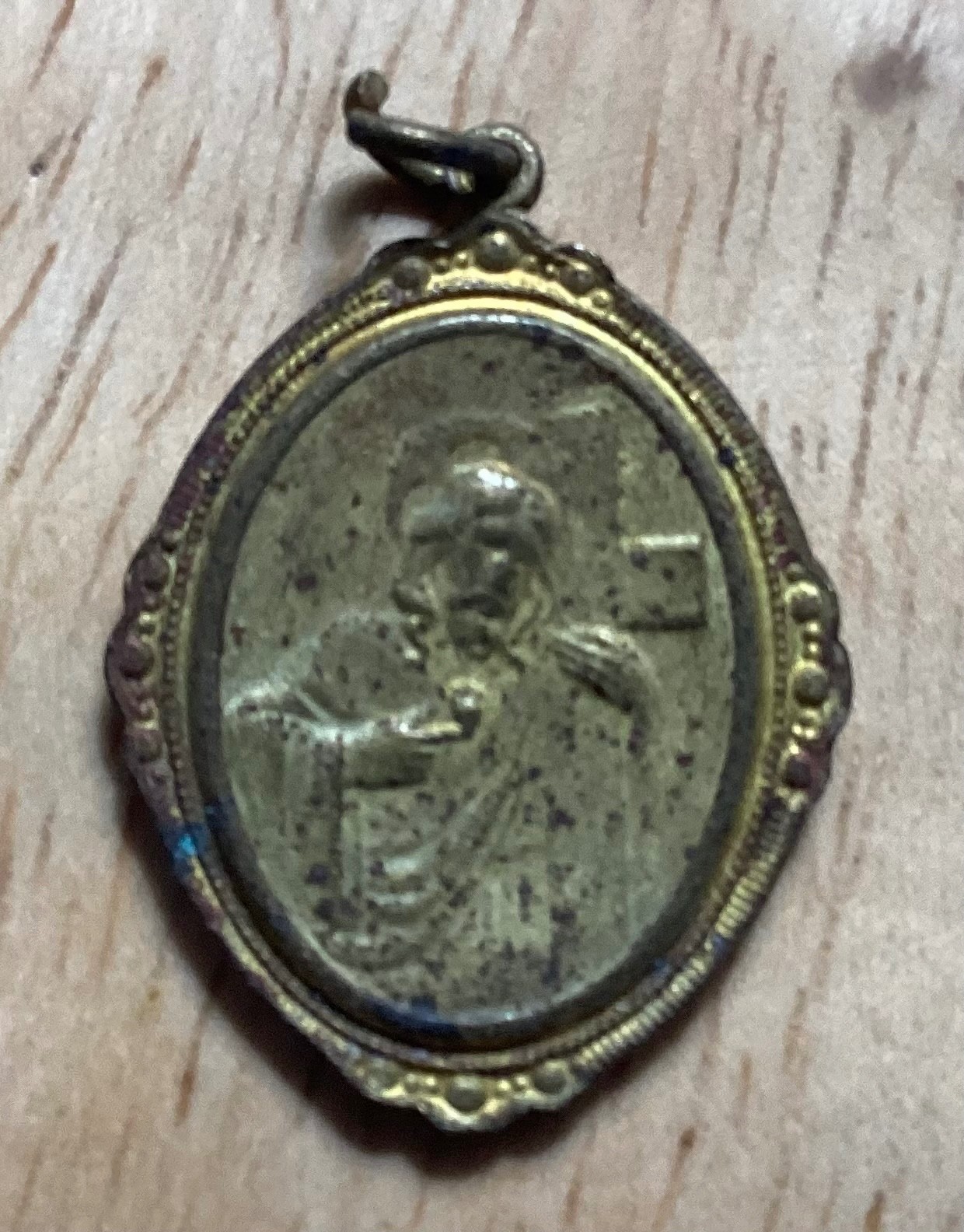 Vintage Religious Medal Pendant Gold in Color 1 inch by .5 inch
