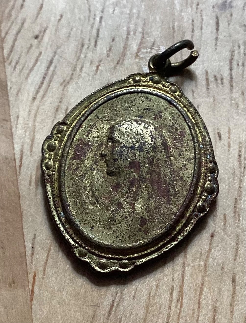 Vintage Religious Medal Pendant Gold in Color 1 inch by .5 inch