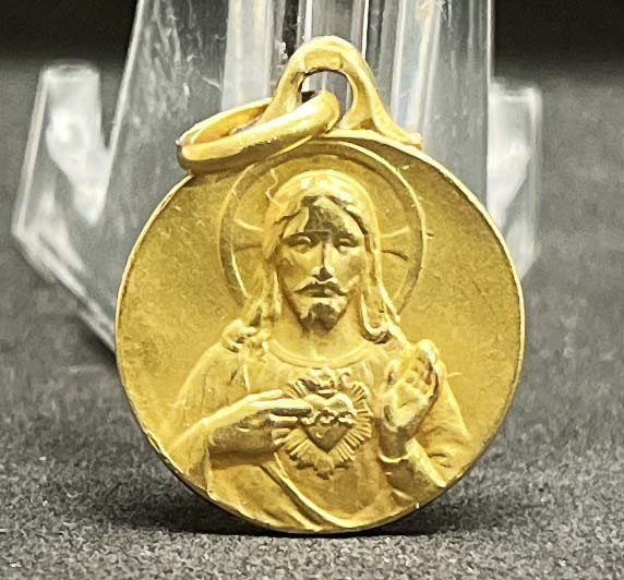 France 1910´ antique Sacred Heart of Jesus Christ, gold bath, medal, beauty!