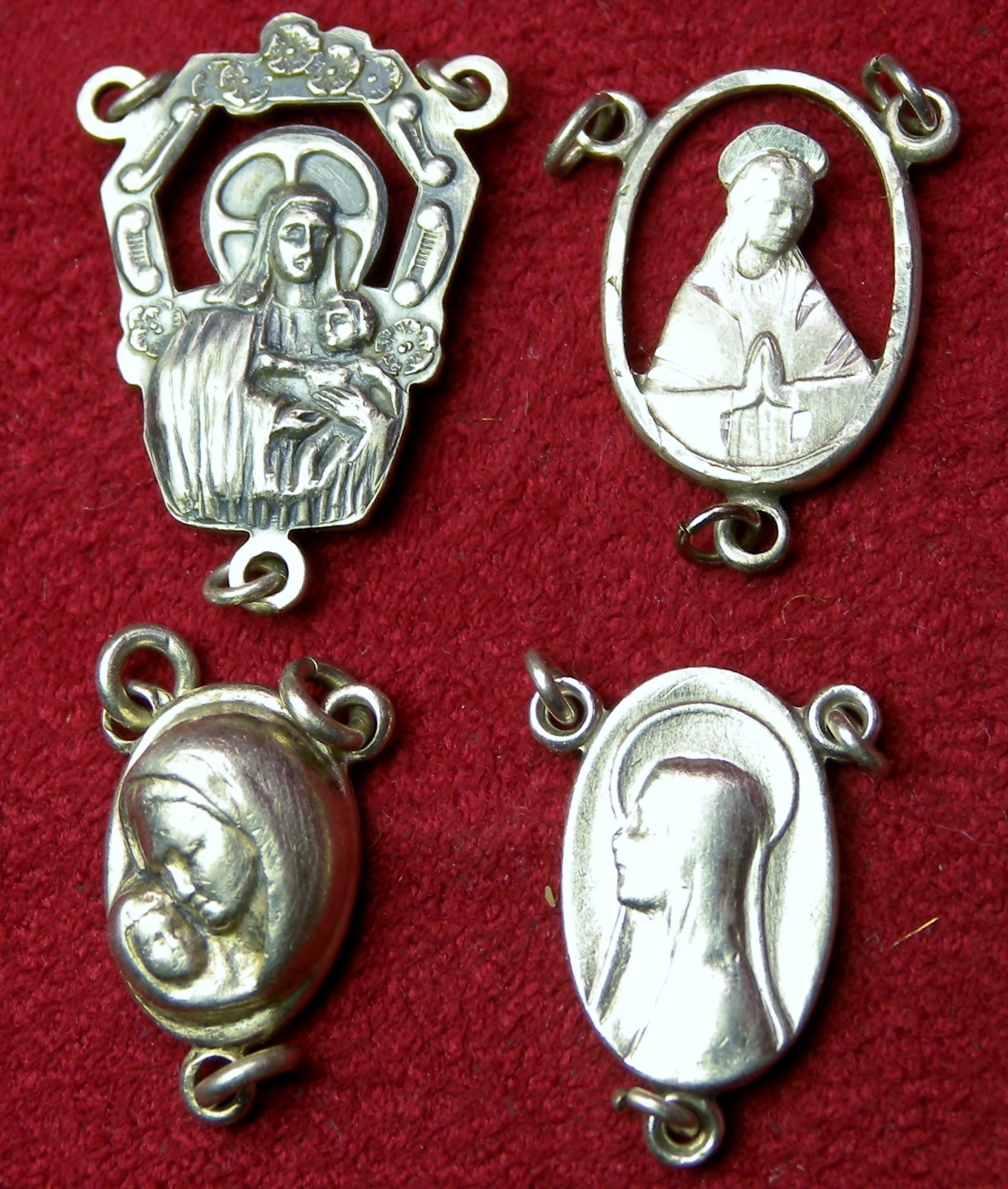 Catholic Nun Lourdes Pilgrimage Sterling Silver Rosary Centerpiece 4 Medal Lot