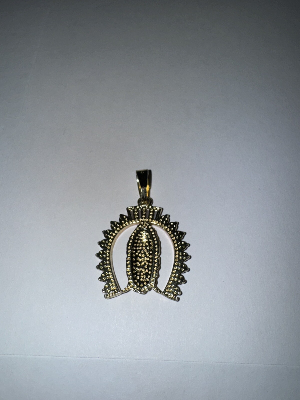 Gold Tone Horse Shoe With Lady of Guadalupe Virgin Mary Catholic Medal Pendant