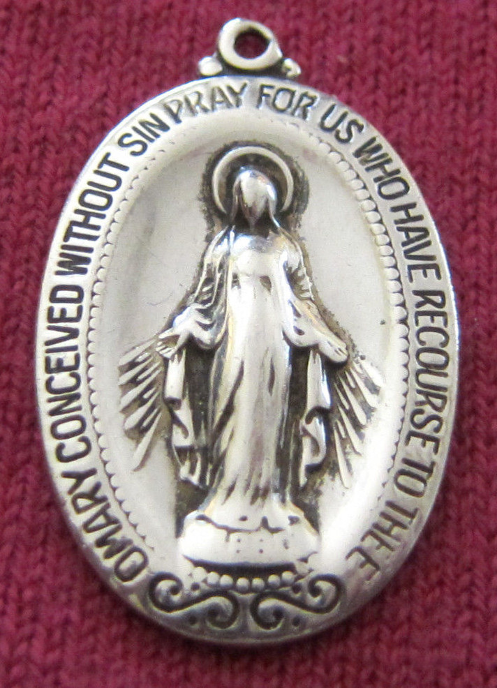 Antique Catholic Religious Holy Medal – STERLING – Miraculous – CLASSIC – LOVELY