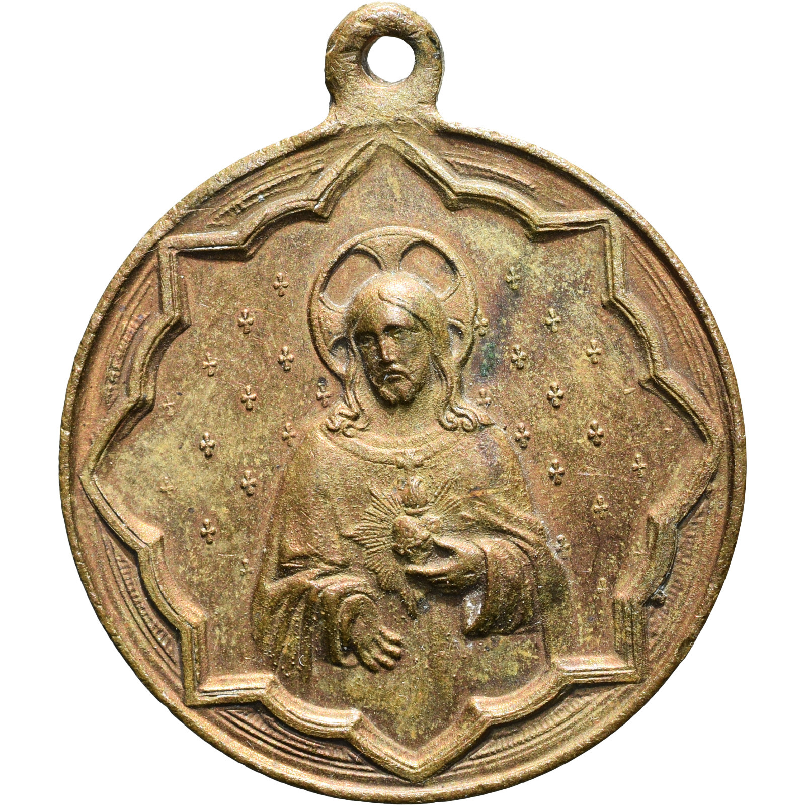 AWESOME SACRED HEARTS RELIGIOUS MEDAL ANTIQUE FRENCH CATHOLIC CHARM