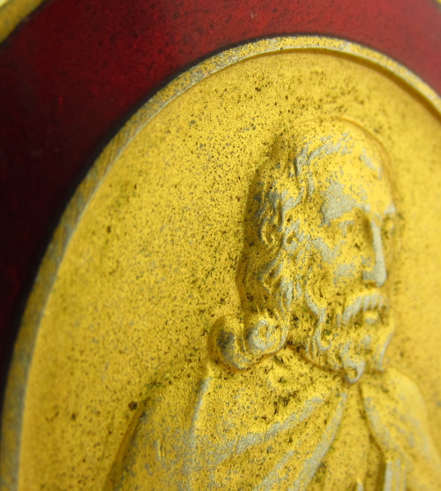 Vintage Saint Medal Gold Tone Red Enamel Religious Holy Catholic XL Large