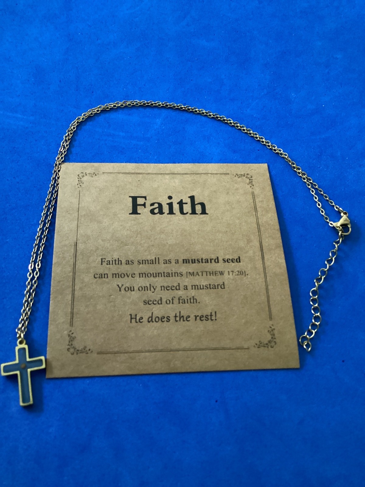 Gold Plated Stainless Steel Cross Pendant Mustard Seed Faith Necklace Matthew
