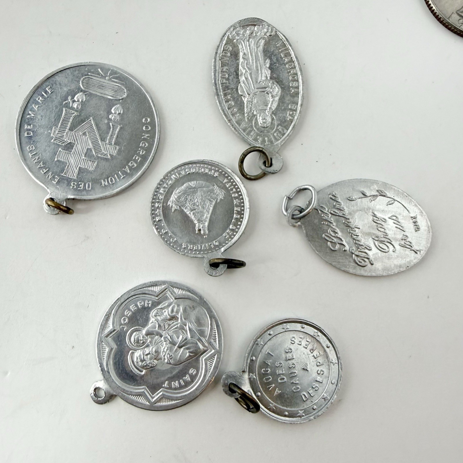 Vintage Lot of 6 Religious Medals Charms Jesus Virgin Mary St. Jude St. Dymphna