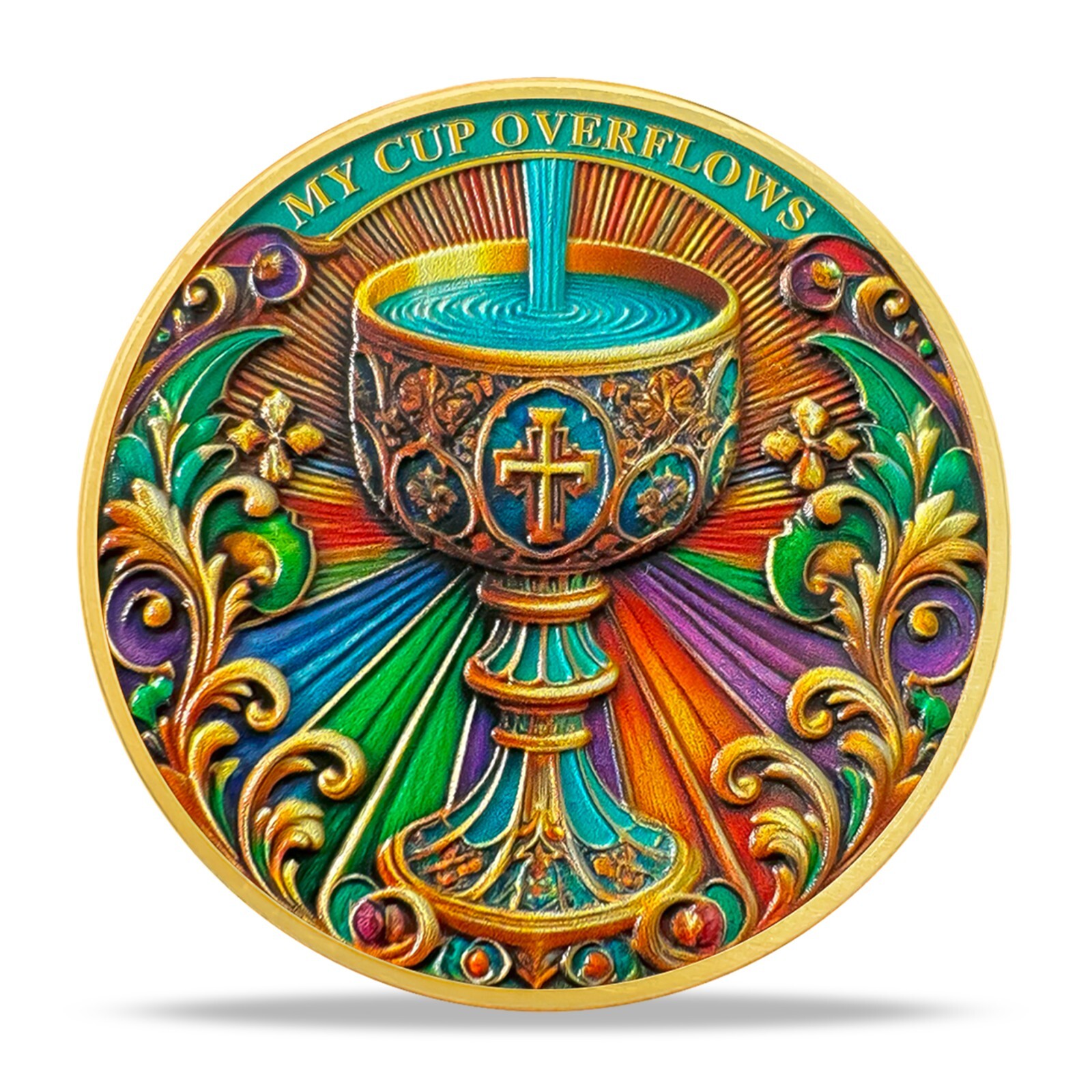 10-Pack Christian Challenge Coins – My Cup Overflows & Joshua 1:9 Faith Tokens