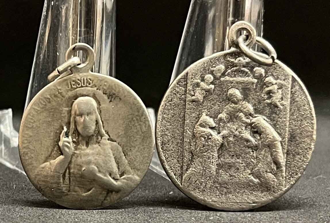 Spain Italy antique lot 2 Sacred Heart Jesus, Mount Carmel, Pope Pius X, Cherubs