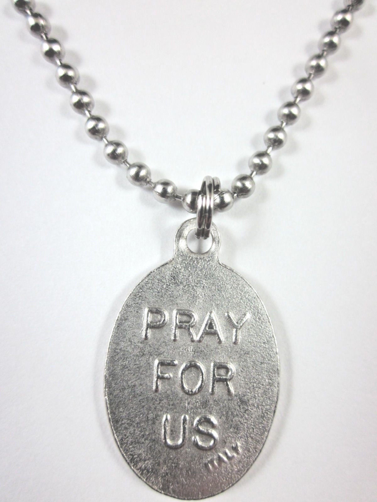 1″ Silver St Lazarus Medal Pray for Us Italy stainless steel ball chain necklace