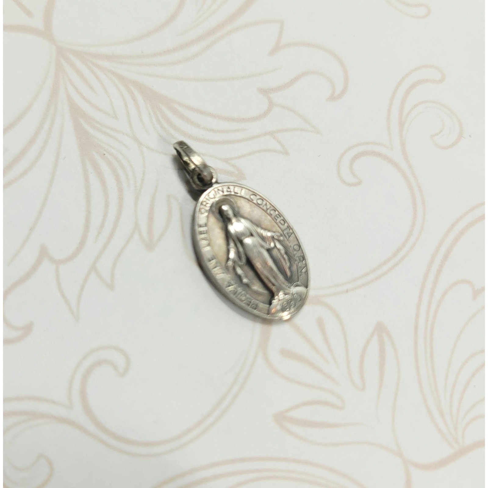 Vintage European 800 Silver Miraculous Medal Virgin Mary Religious Pendant