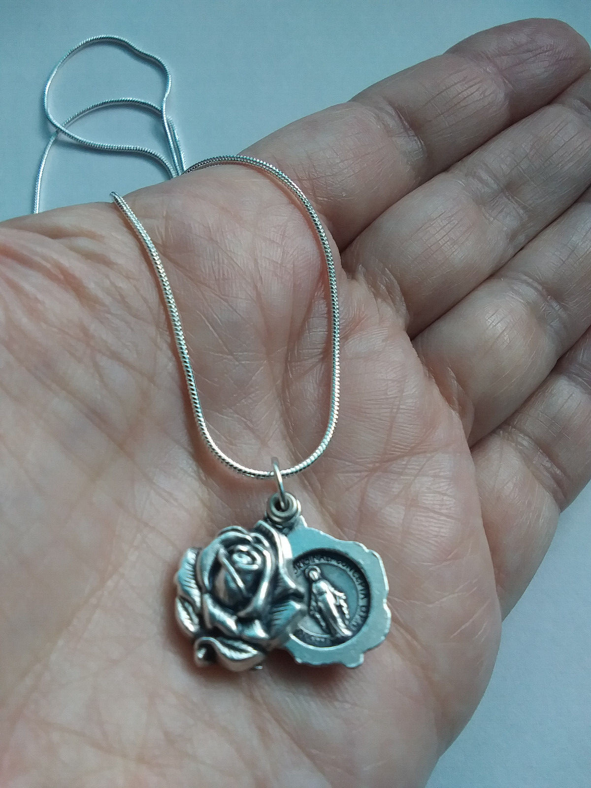 Miraculous Medal ROSE LOCKET Italy 925 Sterling Silver Chain Necklace QUALITY