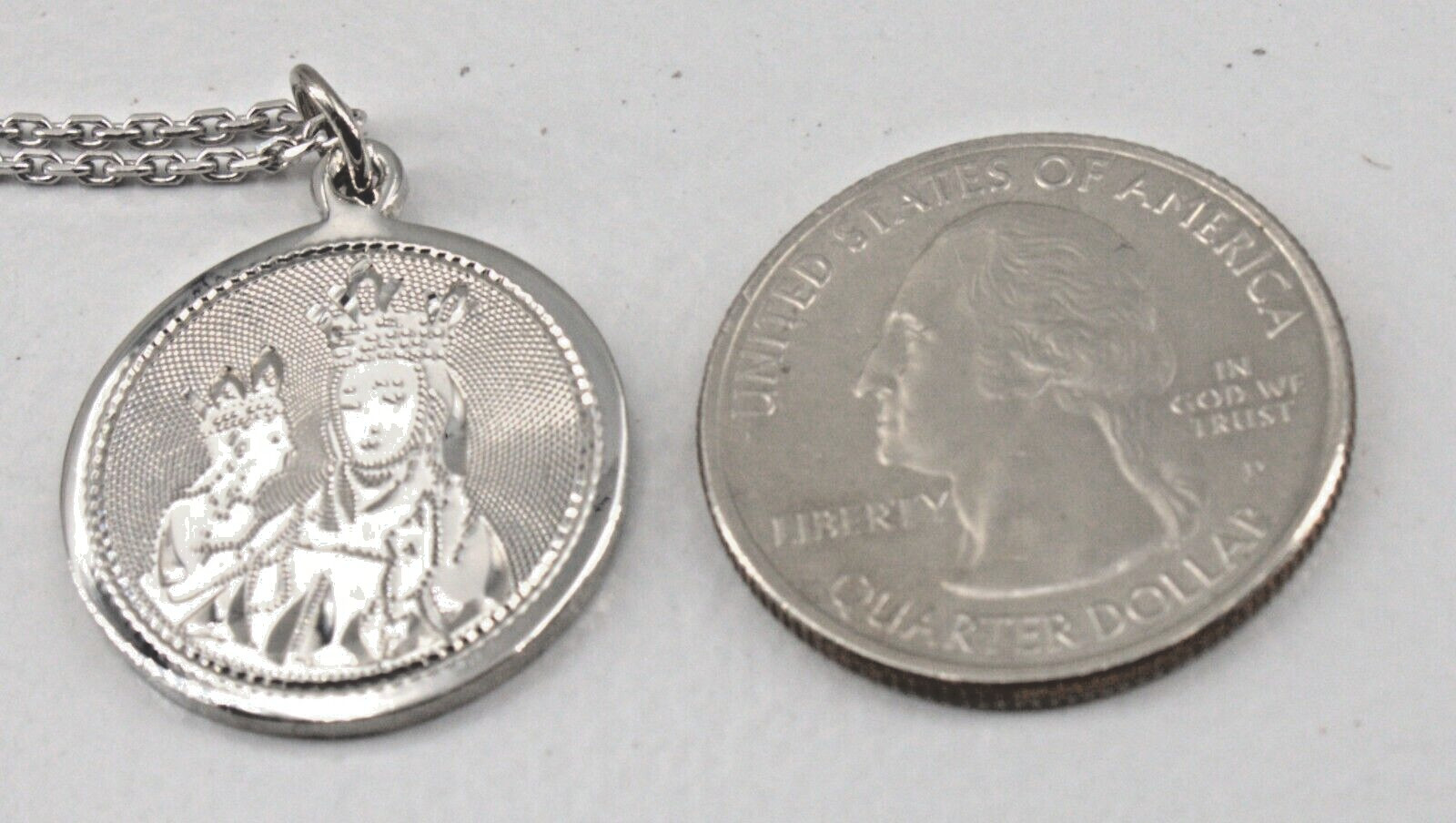 Sterling Silver Round Medal Our Lady of Mt Carmel Oval Link Chain Necklace 24″