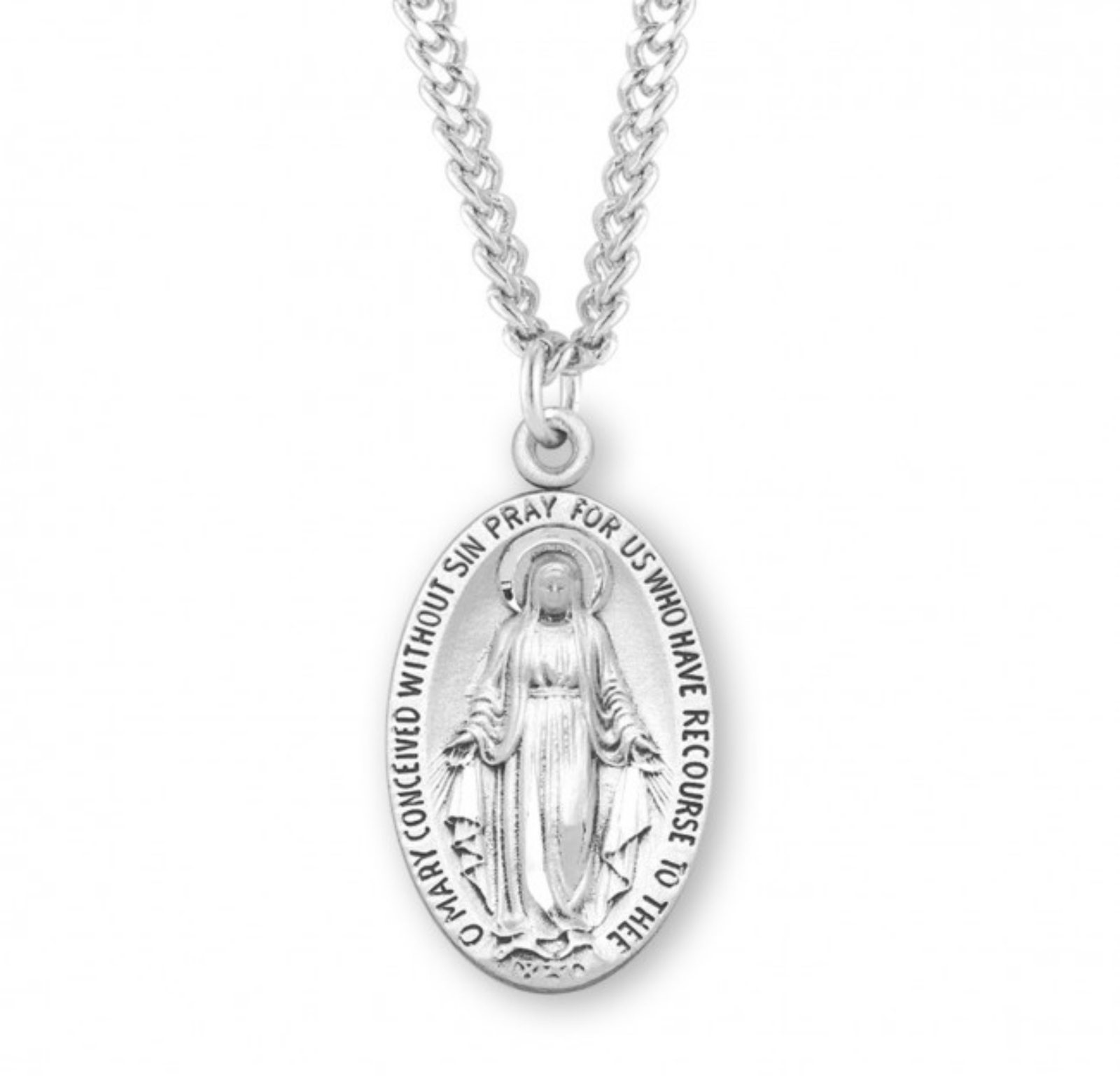 N.G. Sterling Silver Miraculous Medal Pendant on 24 Inch Necklace Chain