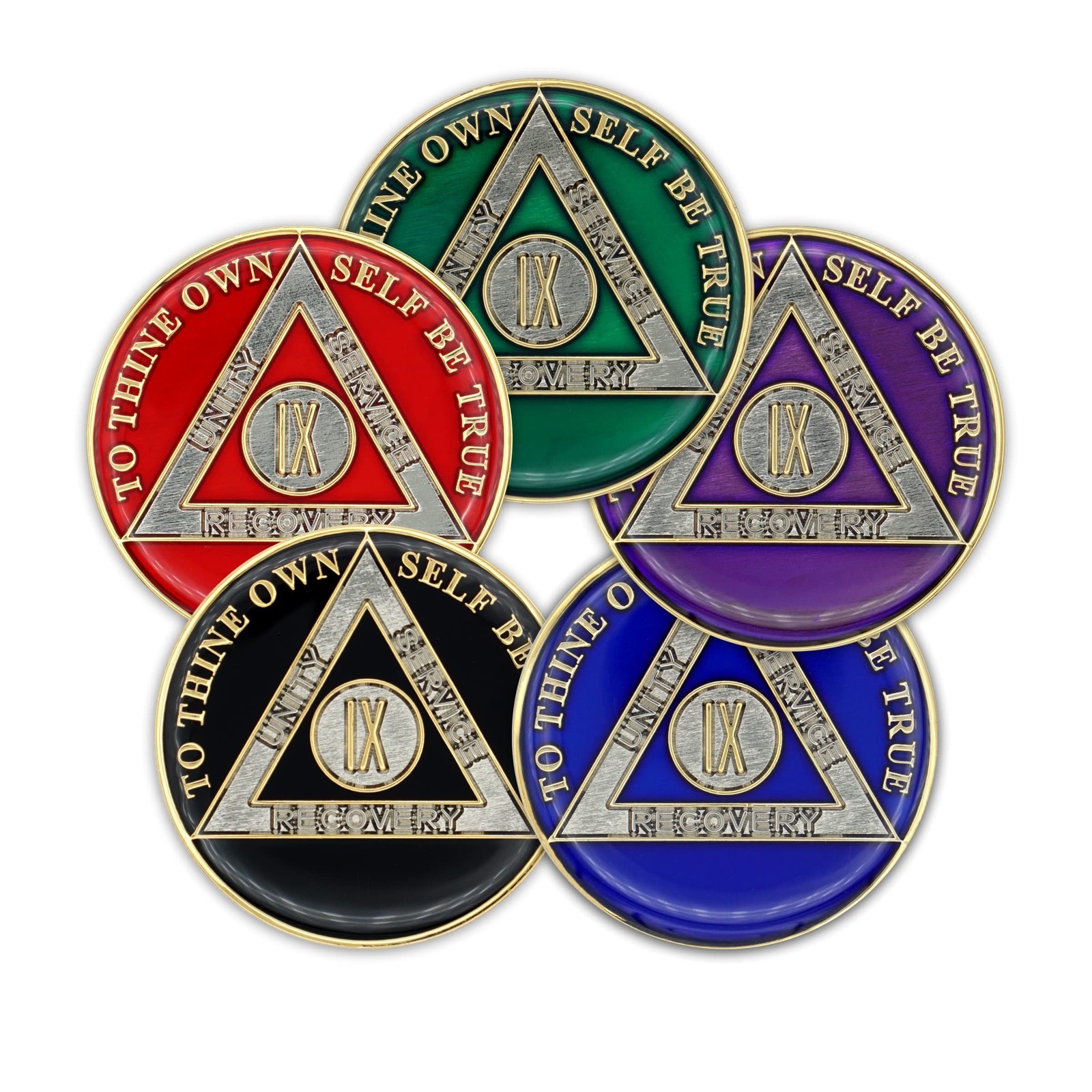 9 Year Sobriety Coin | Triplate AA Chip Recovery Anniversary Token (Black)