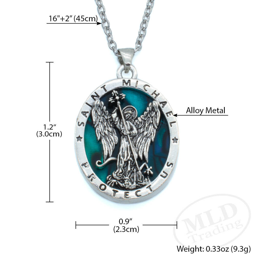 Saint St Michael Pendant Necklace, Religious Protector Medal, Alloy, 18″ Chain