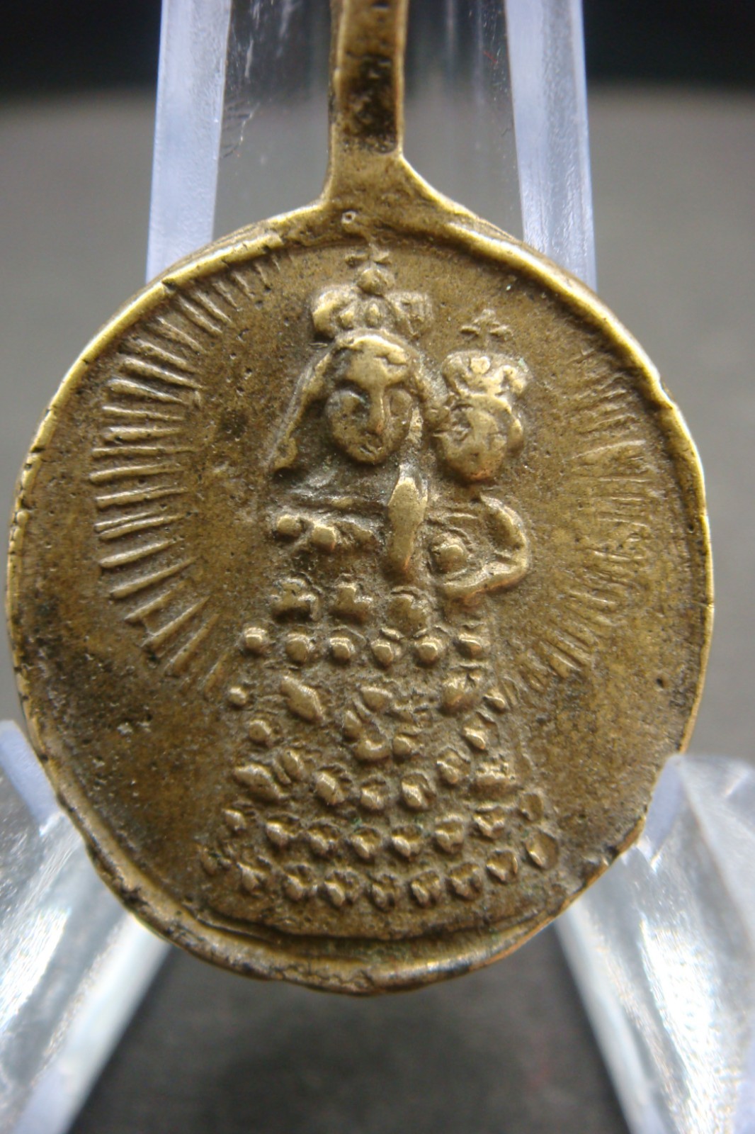 Rare Antique Bronze Catholic Medal Saint Anthony of Padua & Madonna w Child