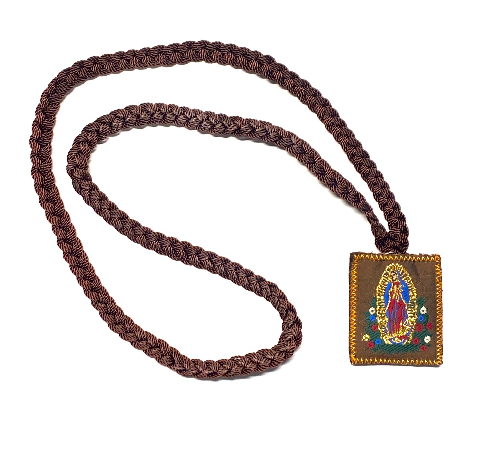 Our Lady Guadalupe Divine Mercy Brown Corded Scapular Necklace Escapulario