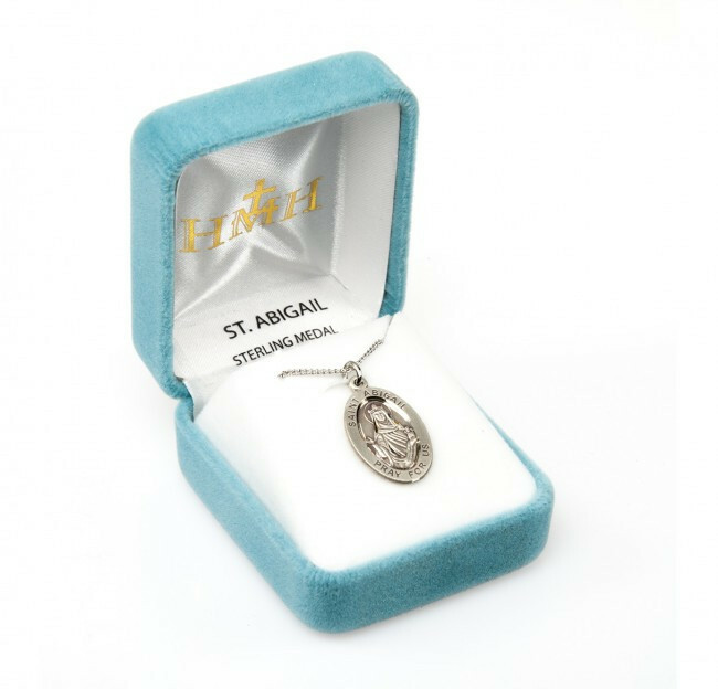St. Abigail Sterling Silver 0.9″ Oval Medal, Gift Box, 18″ Chain, US Made