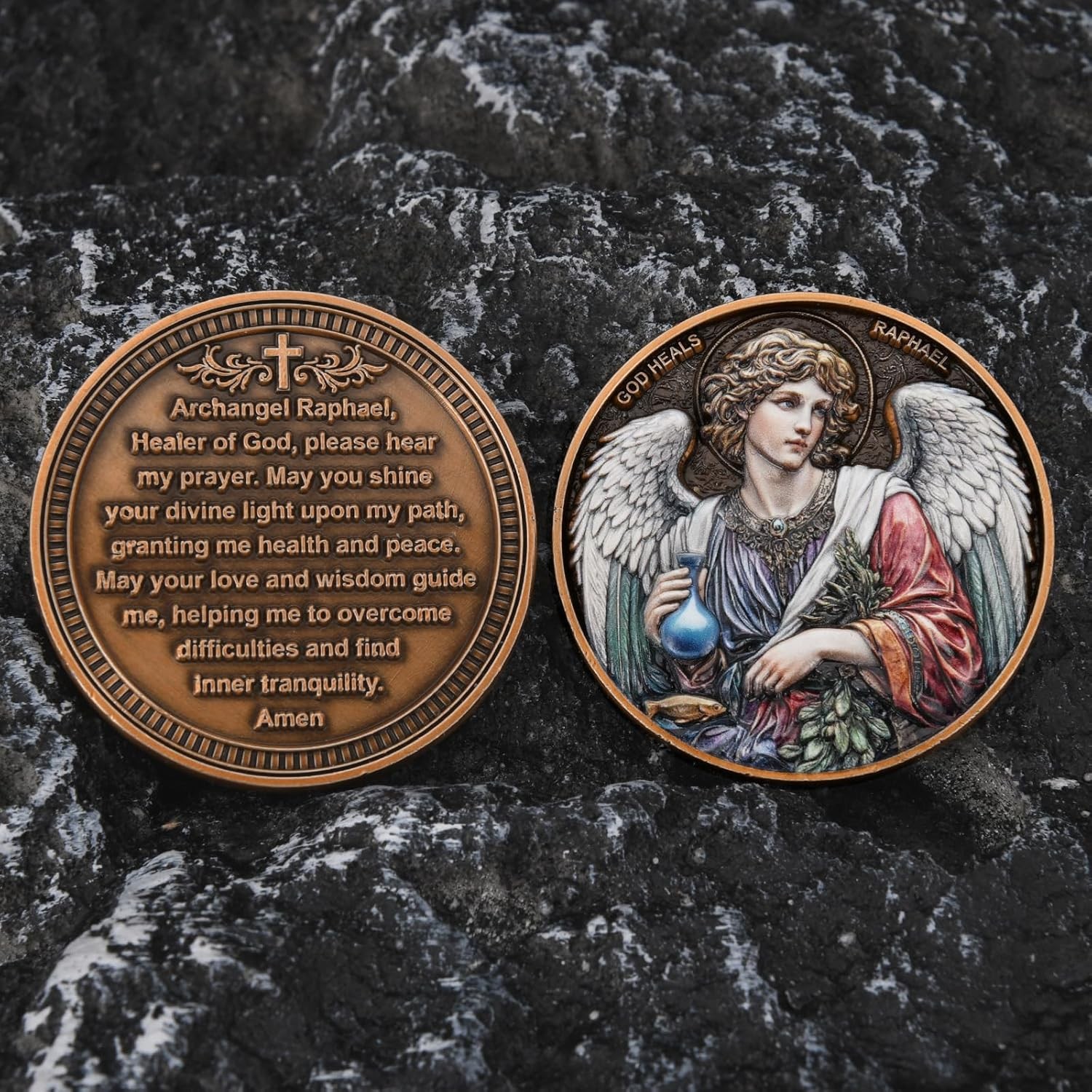 Archangel Raphael Healing Prayer Coin – Inspirational Christian Token of Divin
