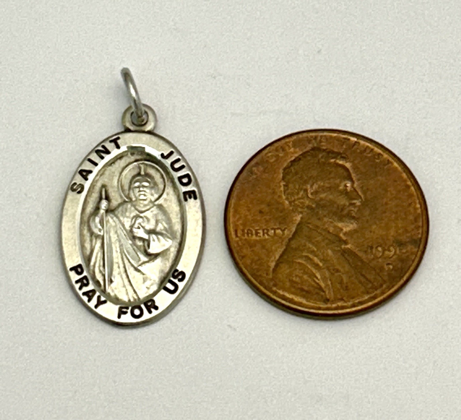 St Jude Pray for Us Charm Pendant HMH Sterling Silver Oval Metal