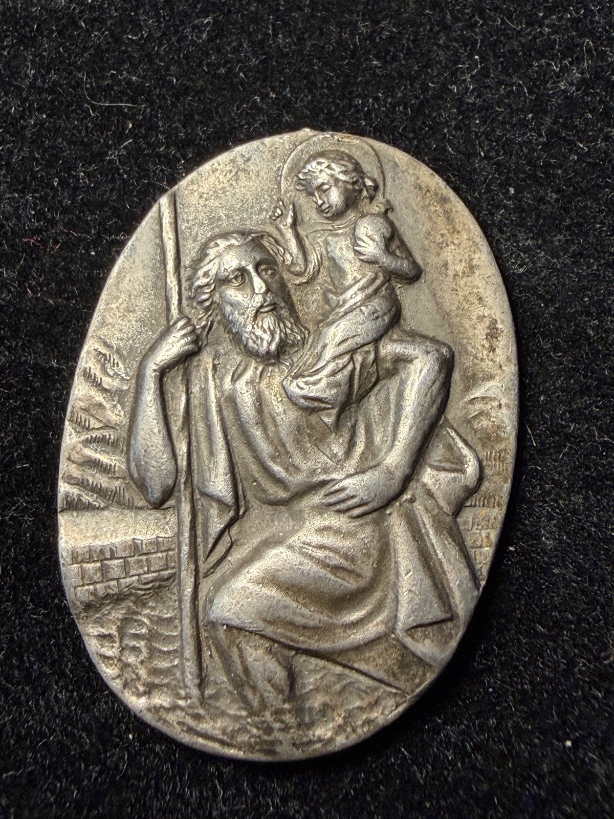 Vtg Rare Sterling Silver 925 St Christopher Medal Pendant Pocket Token 11.2 Gram
