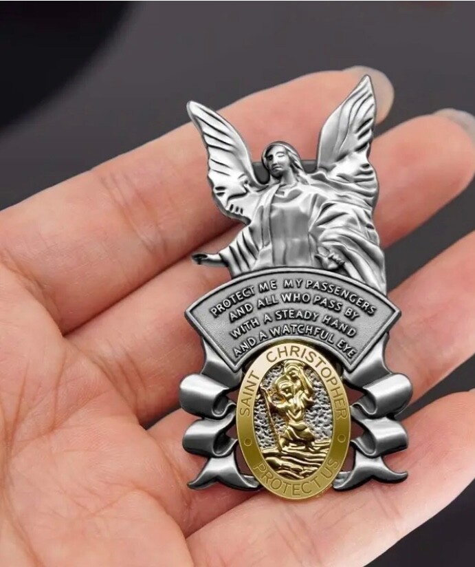 St Christopher Guardian Angel Auto Visor Clip Medal Car Medalla San Cristobal