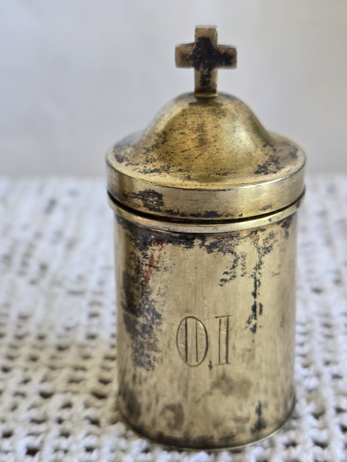Antique 1 900 Coin Silver And 1 Brass Holy Oil Stocks Catholic Chrismatory OI
