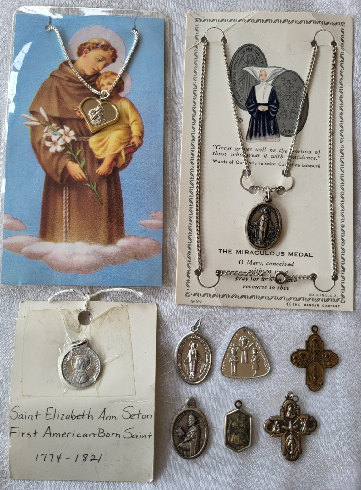 Vintage St Dominic de Guzman Elizabeth Ann Seton Anthony Holy Medals Cross ITALY