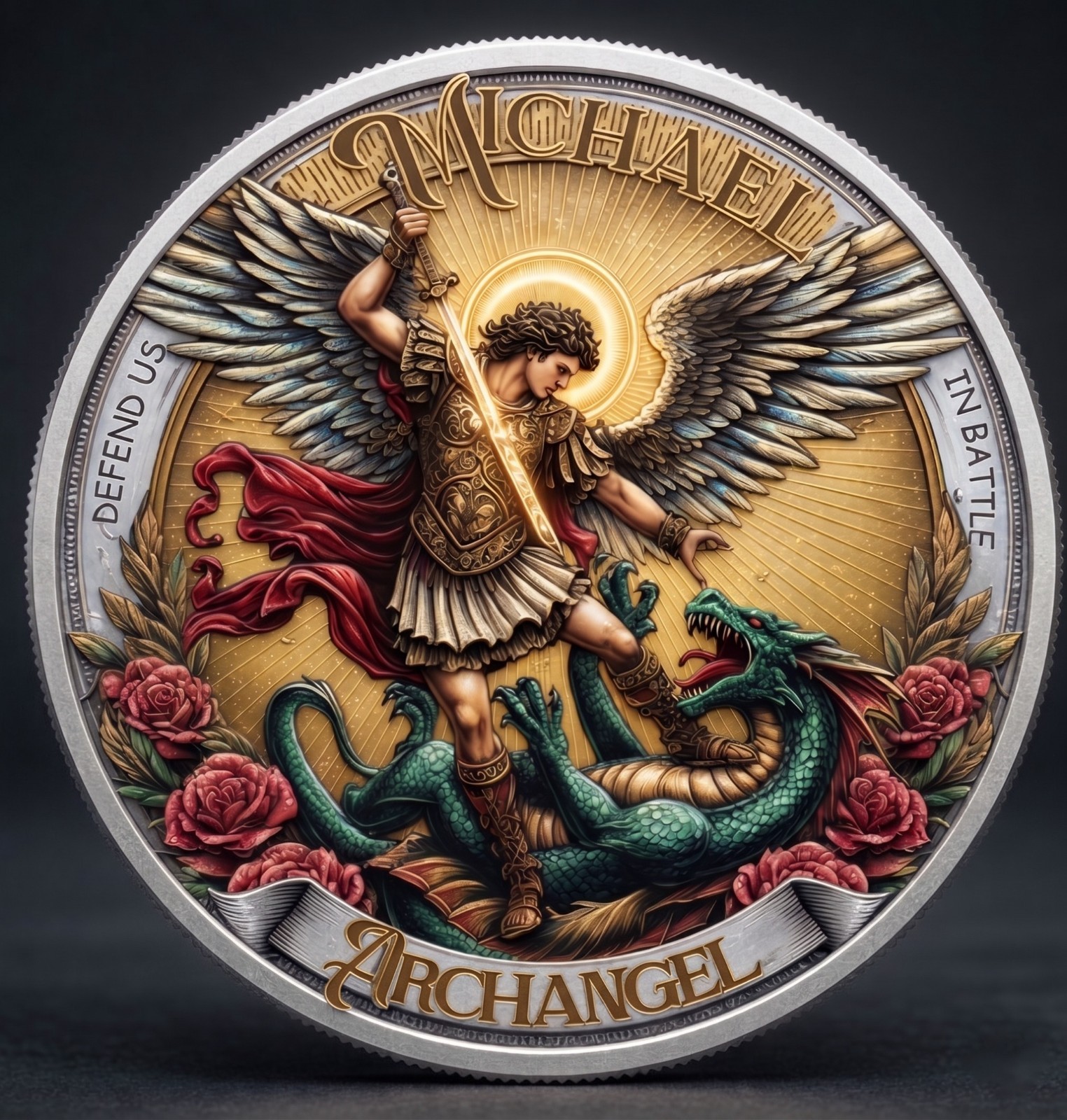 St. Michael Archangel Coin Defend Us In Battle Saint Michael Gold Challenge Coin