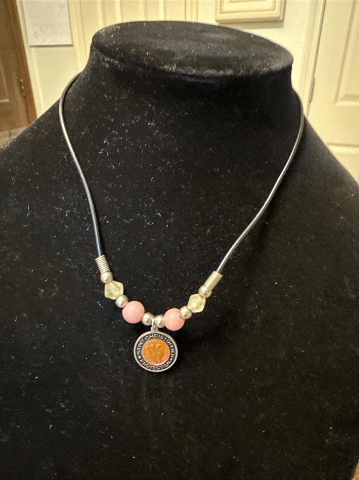 Beautiful Pendant St Christopher Pink Enamel Surfer Religious Christian Gift