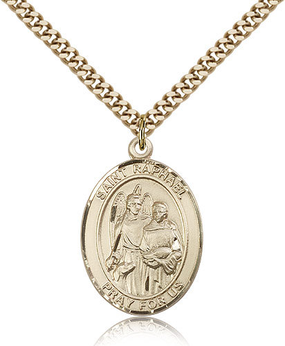 Saint Raphael The Archangel Medal For Men – Gold Filled Necklace On 24 Chain…