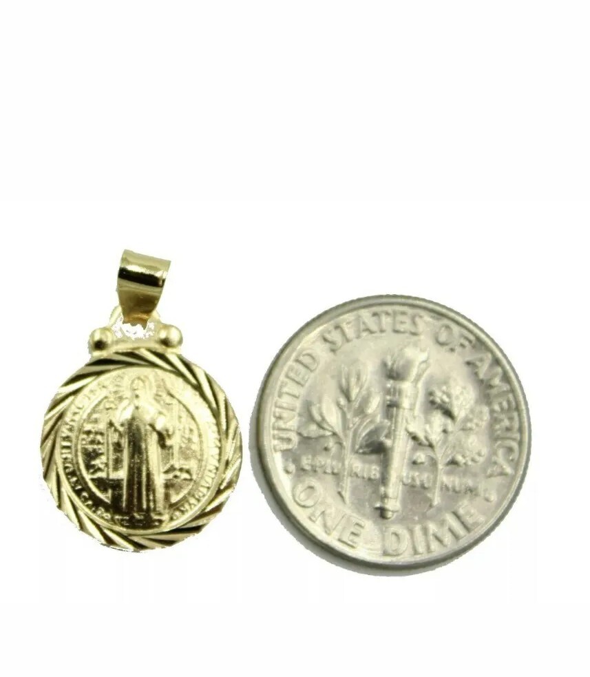 18k Gold Plated San Benito St Saint Benedict Small Medal Protect. Necklace 20”