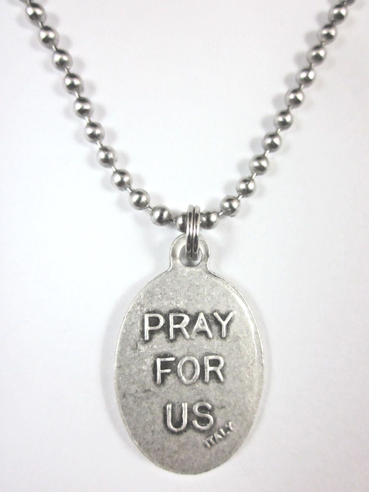 St Florian Medal Italy Pendant Necklace 24″ Ball Chain Gift Box & Prayer Card