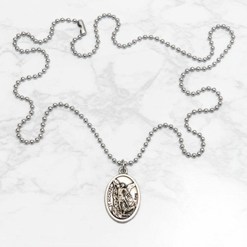 Patron Saint St Michael Guardian Angel 1″ Medal Pendant Necklace 24″ Chain Italy