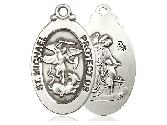 Sterling Silver St Saint Michael The Archangel Medal Pendant Necklace W/ Chain
