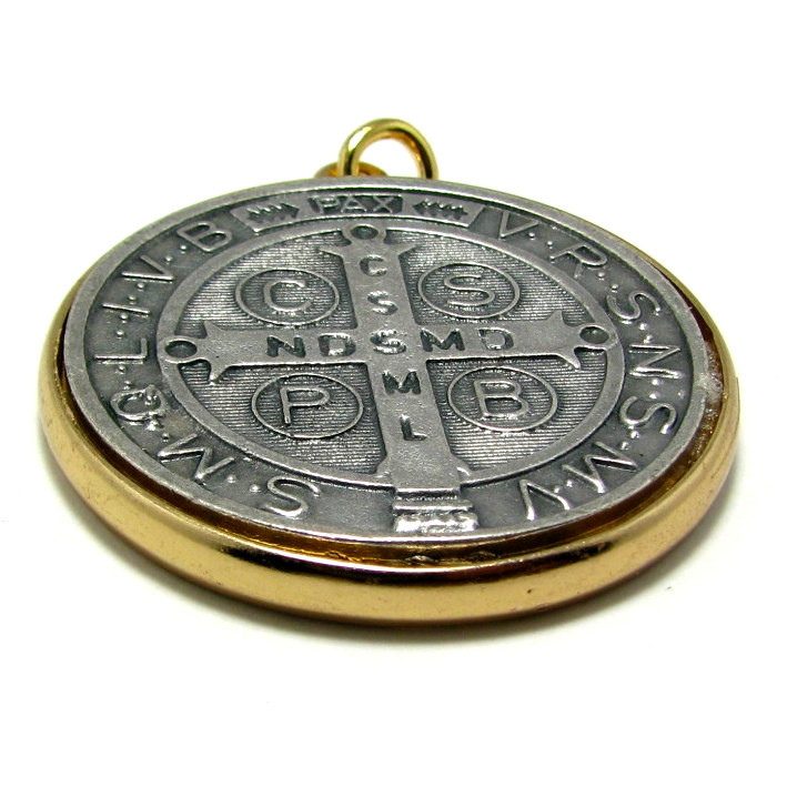 Medalla De San Benito 48mm Medal St Benedict Pendant Gold Plated Rope Chain 24″