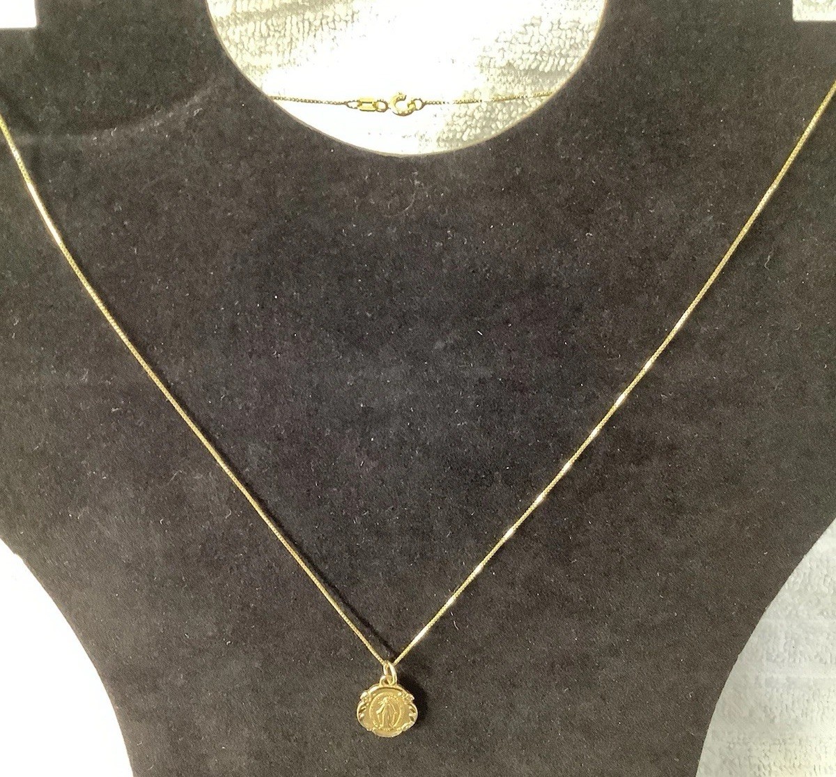 Vintage Sterling Silver & Gold Virgin Mary Religious Medal Pendant &Necklace 18”