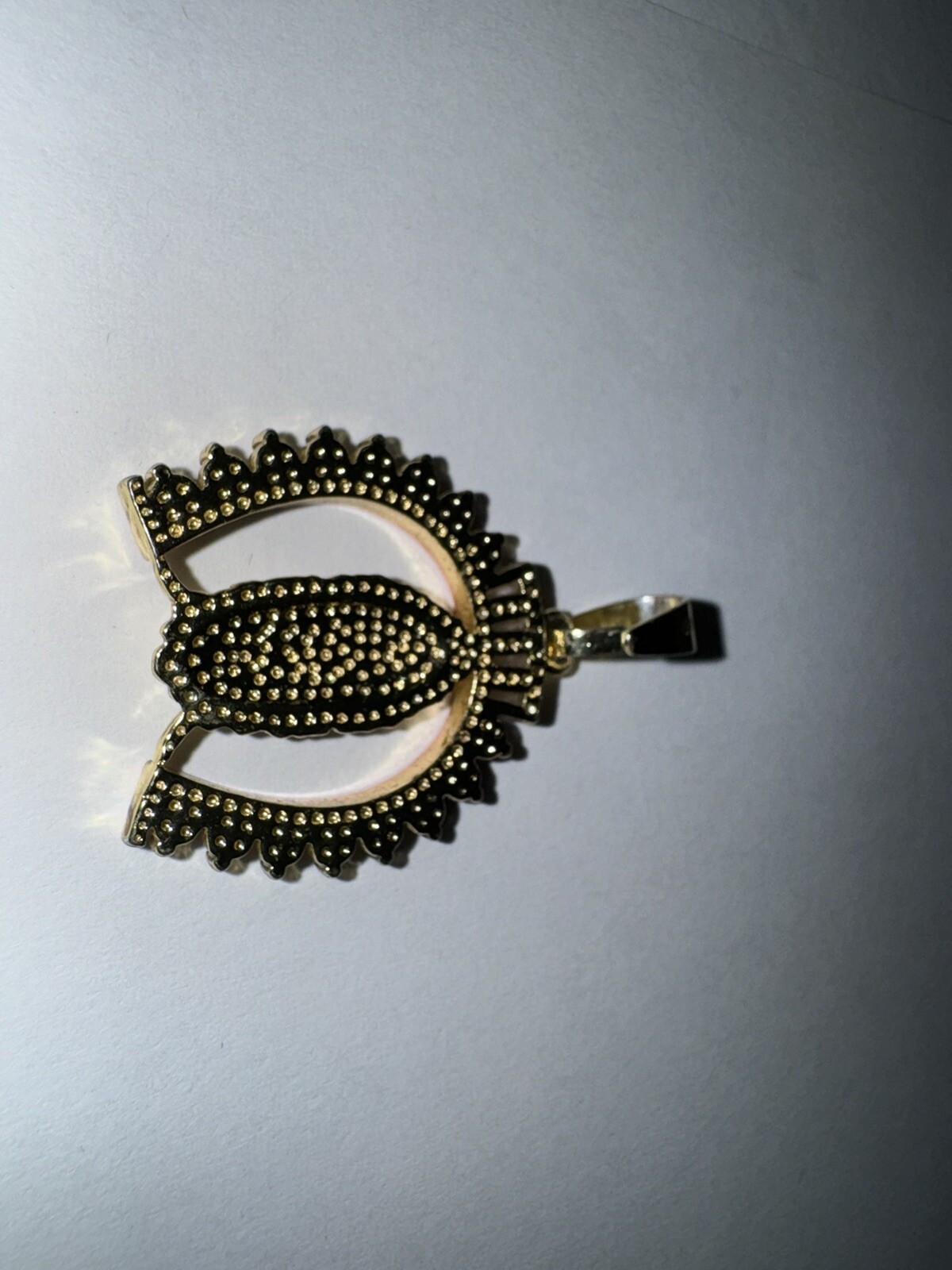 Gold Tone Horse Shoe With Lady of Guadalupe Virgin Mary Catholic Medal Pendant