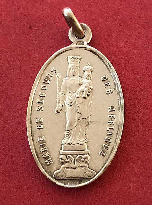 Antique Catholic Religious Medal 900 SILVER Marie Le Secours Des Affliges – 1904