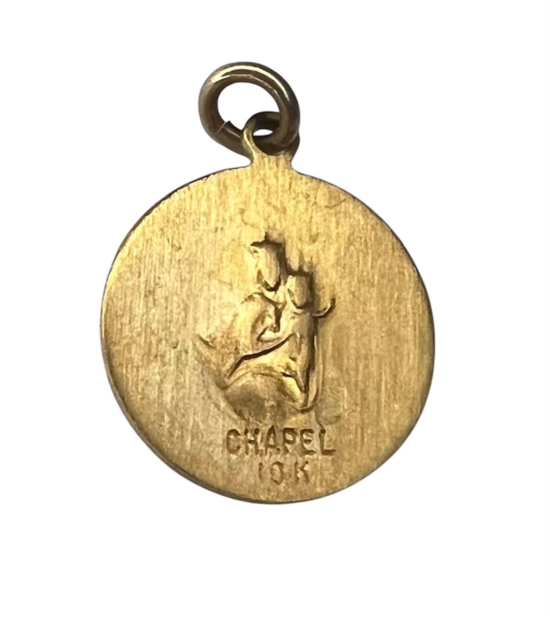 Catholic Scapular Medal 10K Yellow Gold Pendant Sacred Heart Vintage Chapel