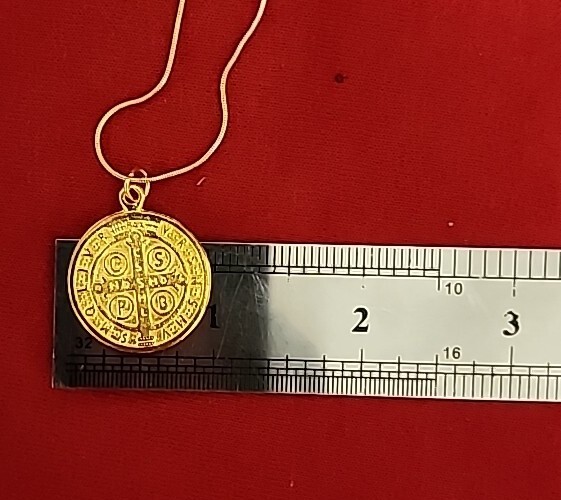 Golden Religious Saint Benedict Medal Pendant Necklace 19″