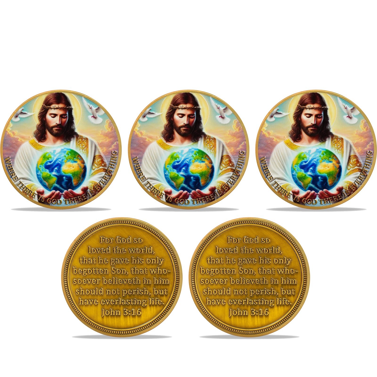 5pc Christian Coin Jesus’s Protection John 3:16 Bible Verse Religious Faith Gift