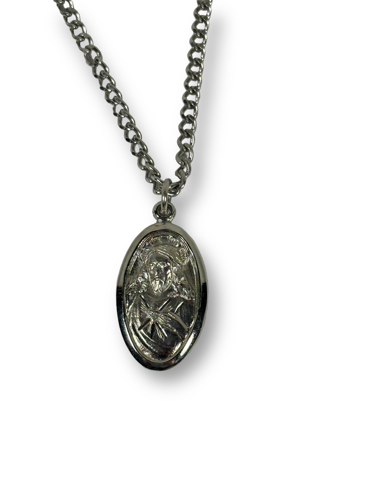 Men’s Sacred Heart of Jesus Medal Sterling Filled Necklace Signed Chapel 24”