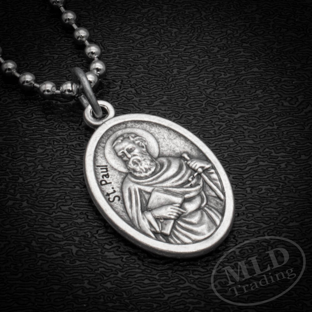 Saint Peter & St Paul Reversible Medal Pendant Necklace Italy w 24″ Ball Chain