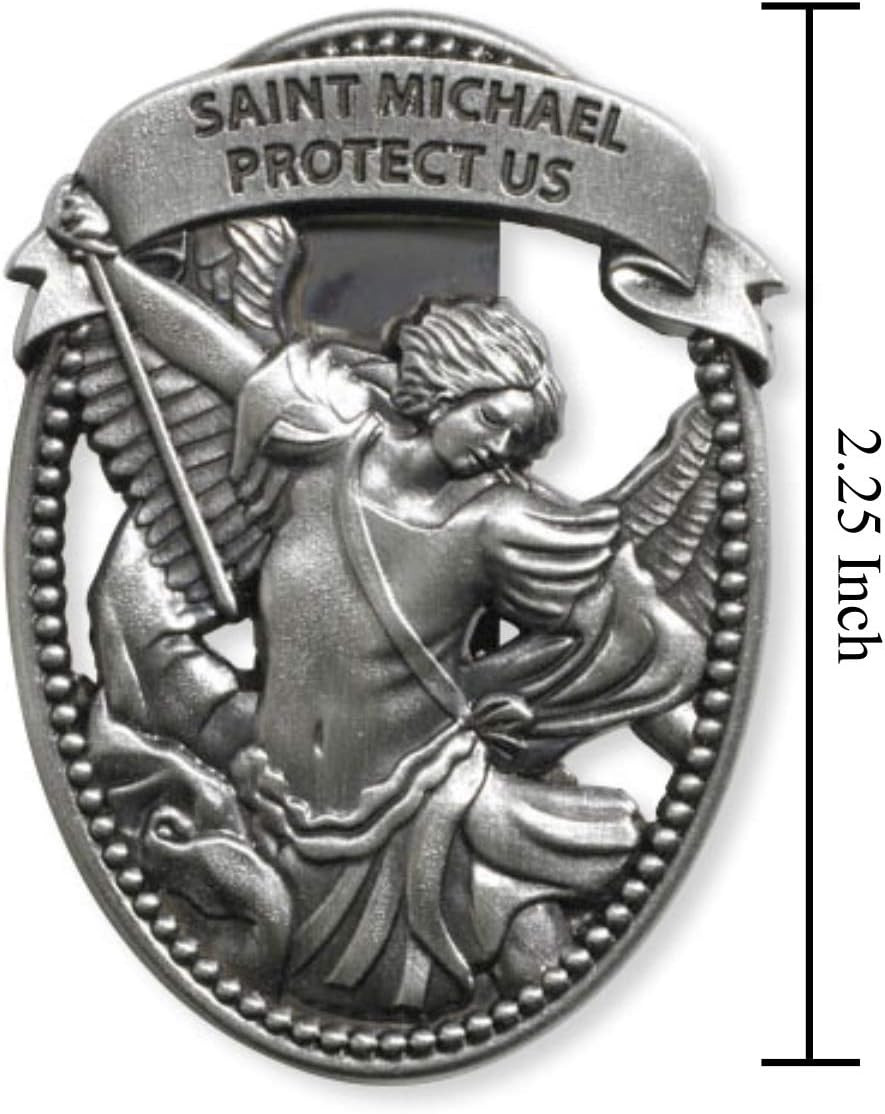 Silver Tone Zinc Alloy Archangel St Michael Protect Us Visor Clip, 2 1/4 Inch