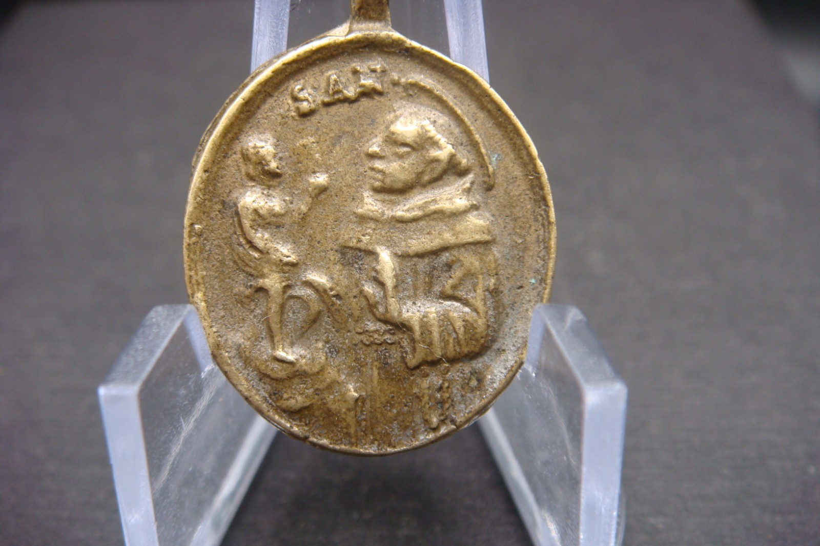 Rare Antique Bronze Catholic Medal Saint Anthony of Padua & Madonna w Child