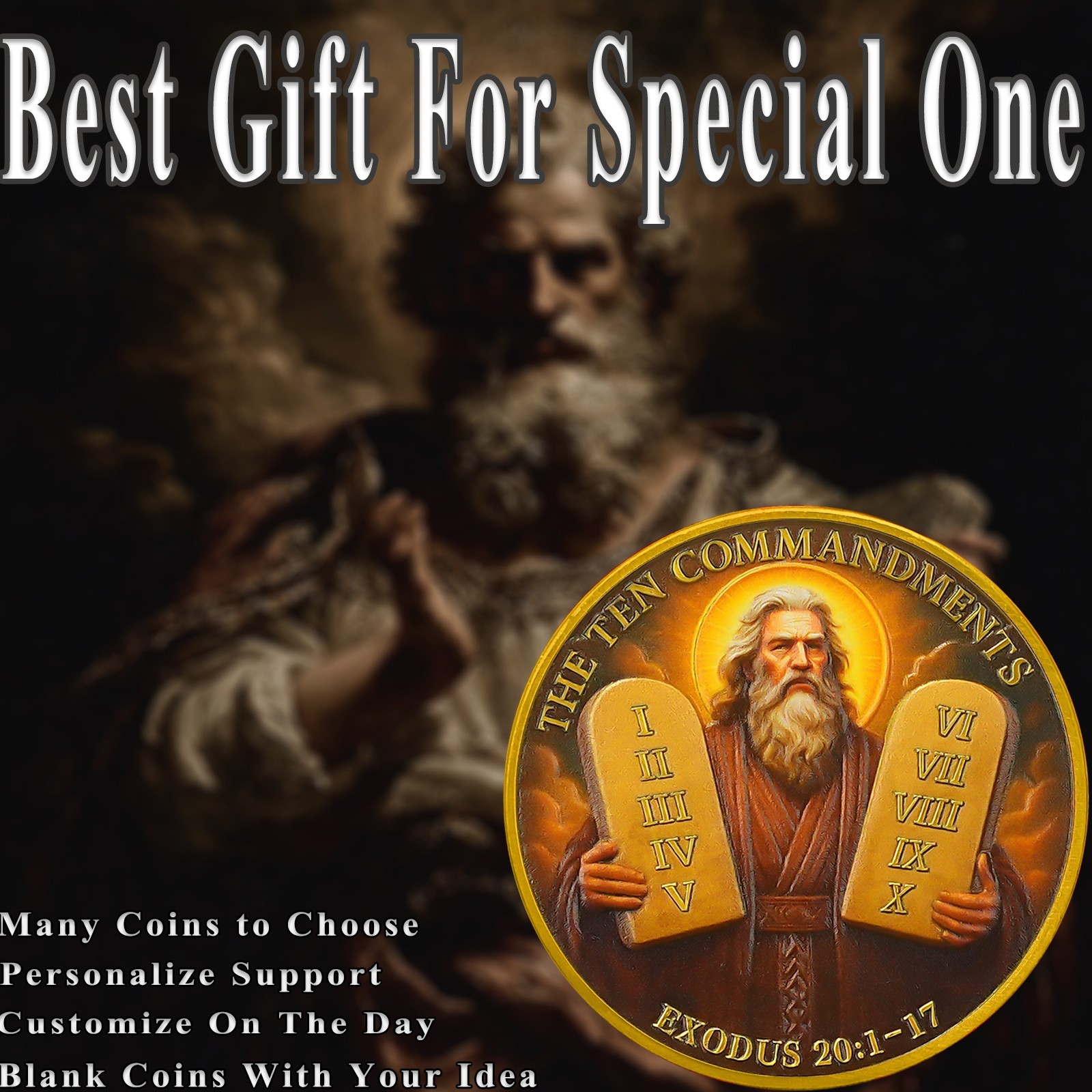 5pcs Christian Challenge Coin Ten Commandments Themed Exodus 20:1-17 Verse Coin