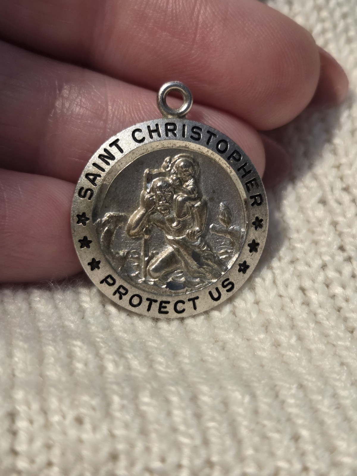 Saint Christopher Protect Us Sterling 925 Christian Medal Pendant No Bail